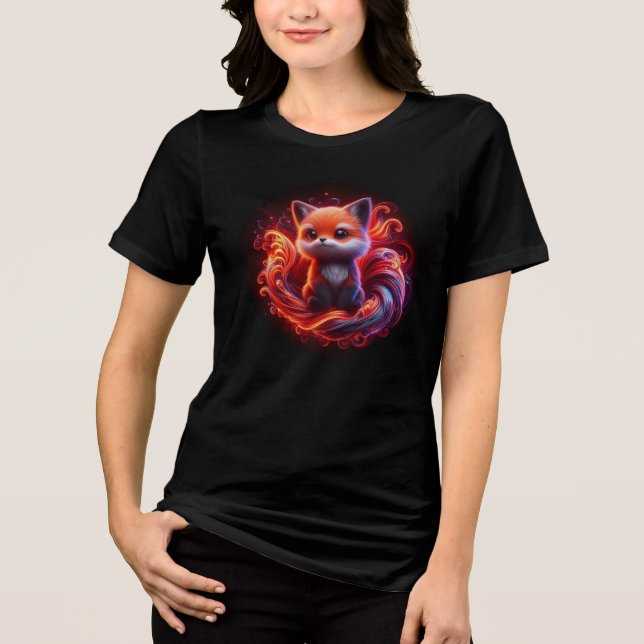 Camisa Tripla De Cubo-Blenda Cubo De Raposa Vermel (Frente)