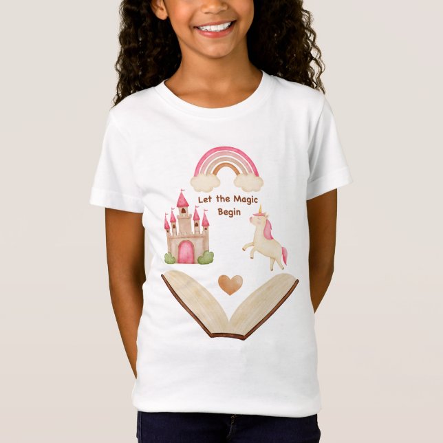 Camisa Unicórnio Menina Castelo Arco-Íris | Conto  (Frente)