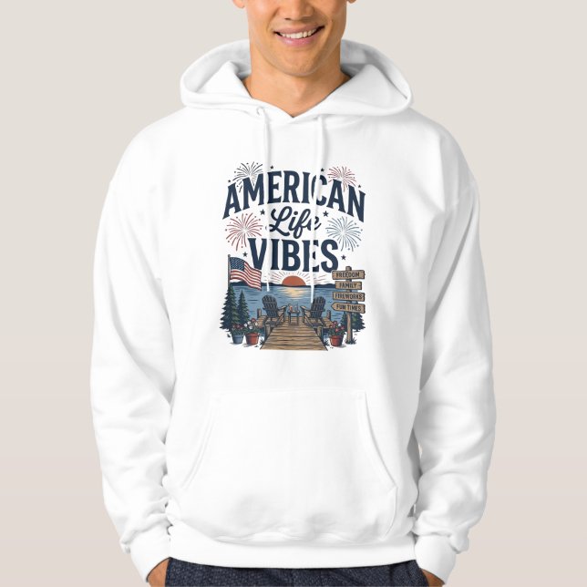 Camisa Vector do Lago Patriótico Vibes da Vida Ame (Frente)
