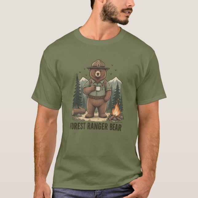 Camisa Verde de Camping do Urso Guarda Florestal p (Frente)