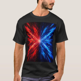 camisa vermelha azul, camisa de explosão abstrata,