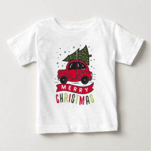 Camisa Vermelha Carro Feliz Natal Árvore Colorida