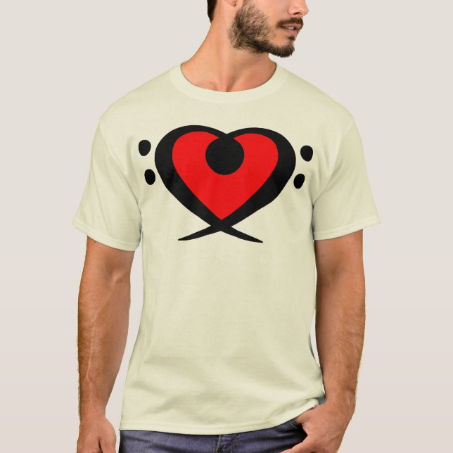 Camisa vermelha do coração do Clef baixo (Frente)