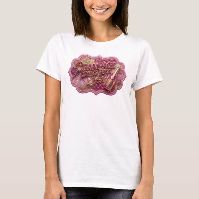 Camisa Vermelha Intensa CHAMPAGE COMES FIRST Desig (Frente)