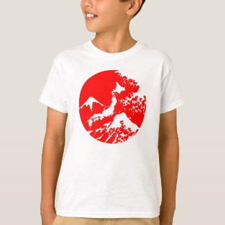 Camisa vermelha japonesa do impressão da onda de