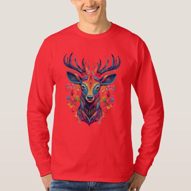 Camisa Vetorial Cabeça de Veado de Fada Colorida (Frente)