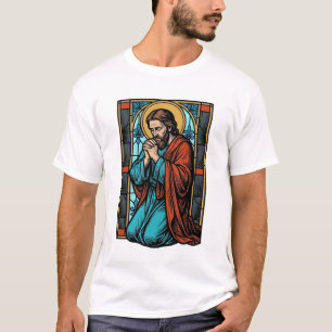 Camisa Vetorial Figura Religiosa Orando Vintage De