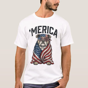 Camisa Vetorial Vintage 'Merica Bulldog Patriótico