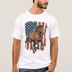 Camisa Vetorial Vintage Patriótico Cavalo Bandeira
