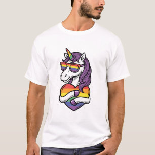 Camisa Vintage Arco-Íris Unicórnio Coração Orgulho