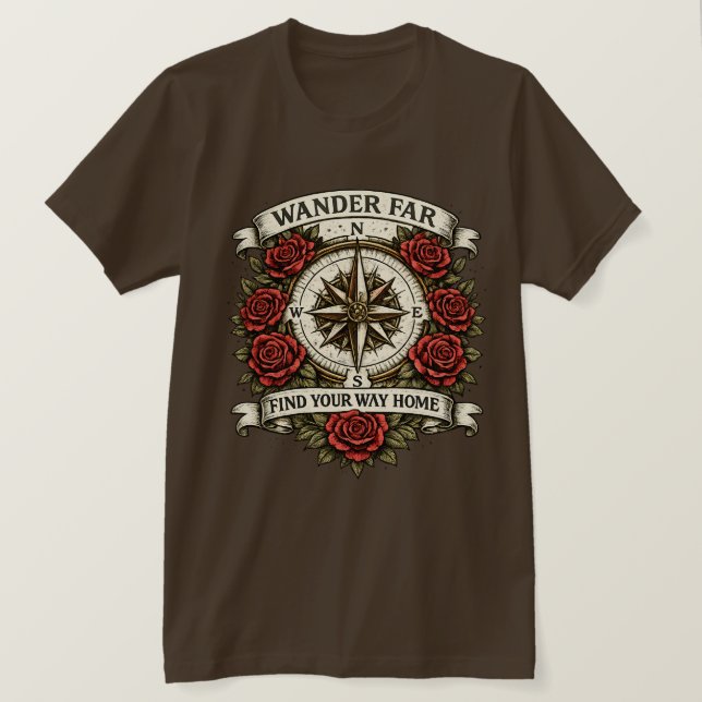 Camisa Vintage Bússola Rosa dos Ventos Wander Far (Frente do Design)