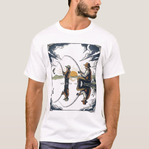 Camisa Vintage com Gravura de Pai e Filho Pescando