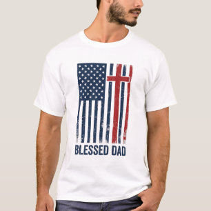 Camisa Vintage Cruz Bandeira Cristã Pai Abençoado 