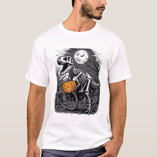 Camisa Vintage de Abóbora Esqueleto de Dinossauro  (Frente)