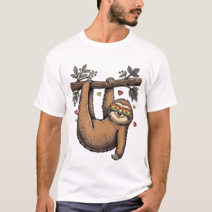 Camisa Vintage de Gravura de Preguiça Coração Arco