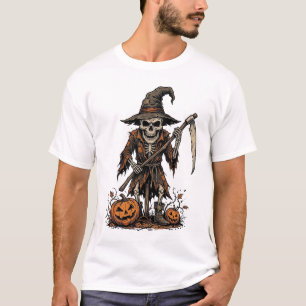 Camisa Vintage de Halloween Esqueleto Espantalho A