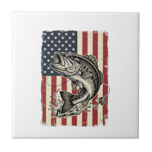 Camisa Vintage de Pesca de Bass com Bandeira Ameri