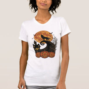 Camisa Vintage Halloween Lobo Lua Abóbora Design_1