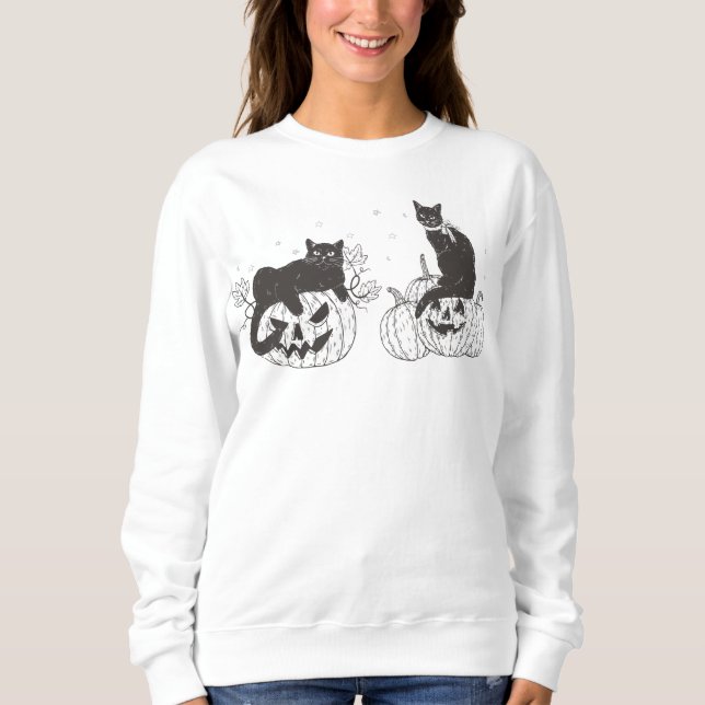Camisa Vintage Halloween, Suéter Halloween, Gato (Frente)