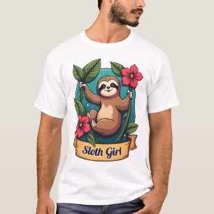 Camisa Vintage Sloth Flower Girl Fofo Tropical Ret