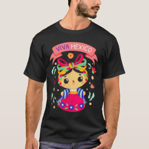 Camisa Viva México Crianças Meninas Flores Mexican