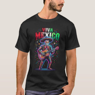 Camisa Viva México Mariachi, Esqueleto Colorido co