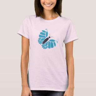 Camisas abstratas de borboleta azul e preta voando