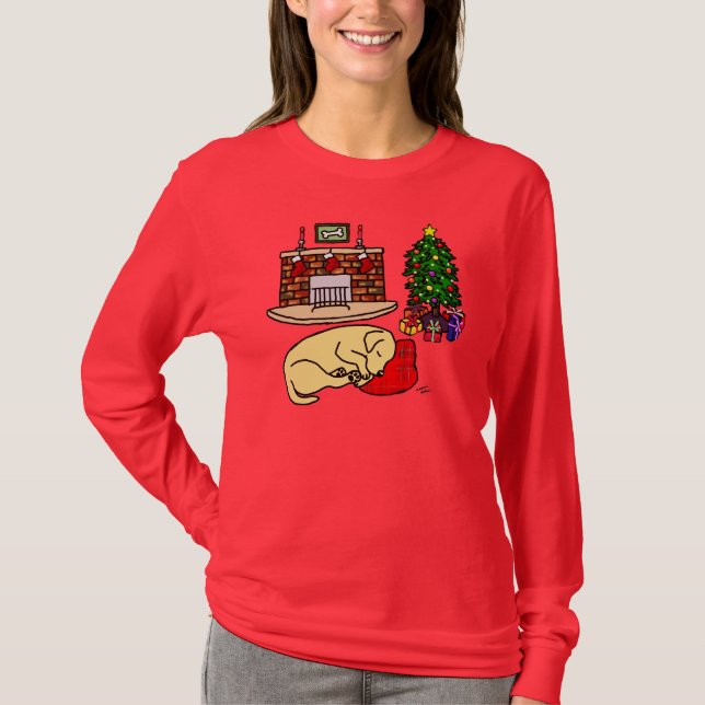 Camisas amarelas do Natal de labrador retriever (Frente)