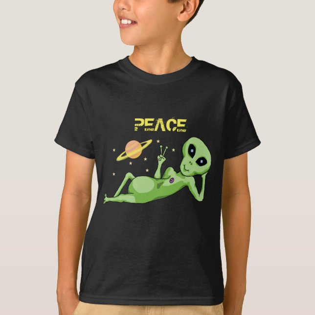 Camisas de Alienígena de paz para crianças TAGLESS (Frente)