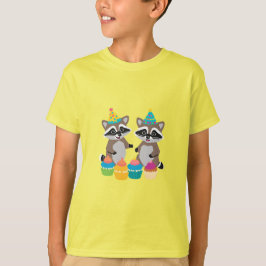 camisas de aniversário amarelo claro de guaxinins