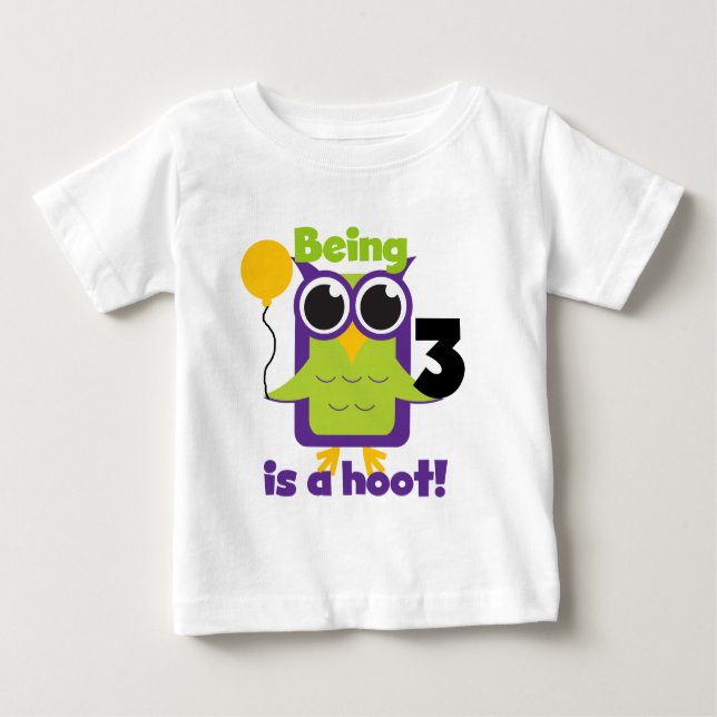 Camisas de aniversário de 3 anos de Hoot Owl e pre (Frente)