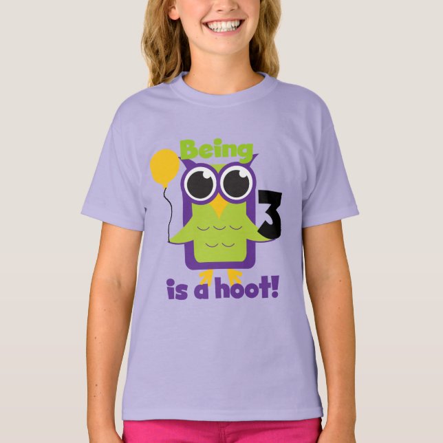 Camisas de aniversário de 3 anos de Hoot Owl e pre (Frente)