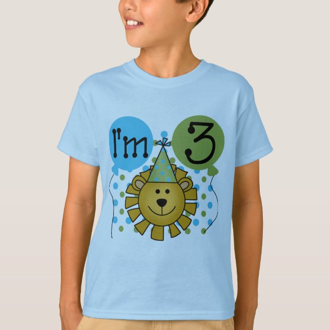 Camisas de aniversário de 3 anos de leão e present (Frente)