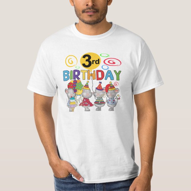 Camisas de aniversário de 3 anos de ratos e presen (Frente)