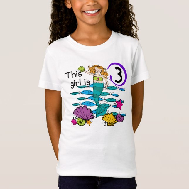Camisas de aniversário de 3 anos de sereia e prese (Frente)