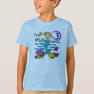Camisas de aniversário de 3 anos de sereia e prese