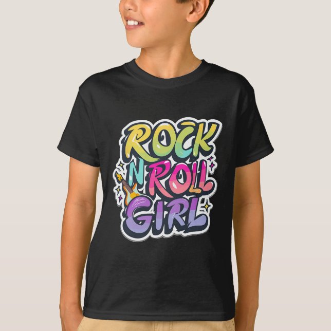 Camisas De banda Para Crianças Rock N Roll Girl Ro (Frente)