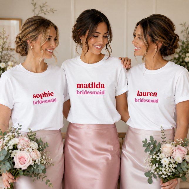 Camisas de Dama de Honra | Despedida de Solteira d (Personalized bridesmaid T-shirts with custom names for bridal party photos and gifts.)