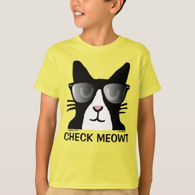 Camisas de gato engraçadas para crianças, CHECK ME (Frente)