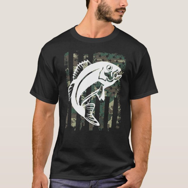 Camisas de pesca camufladas com a bandeira dos EUA (Frente)