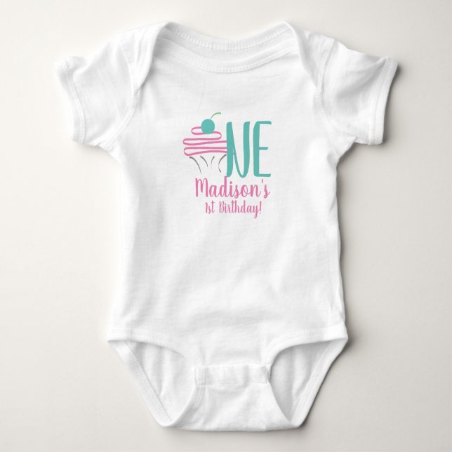 Camisas de redemoinho de cupcake de 1º aniversário (Frente)