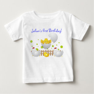Camisas do bebê T do aniversário do pintinho