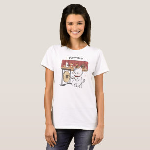Camisas femininas de gato engraçado, música e amig