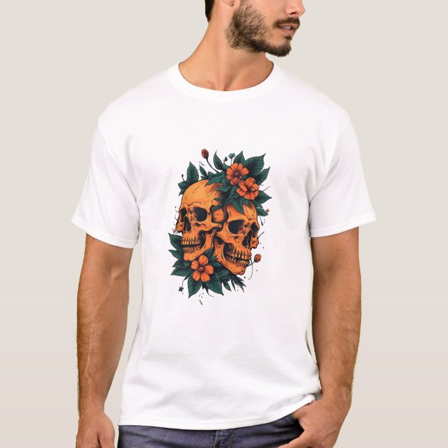 Camisas Florais Góticas de Crânios Gêmeos (Frente)