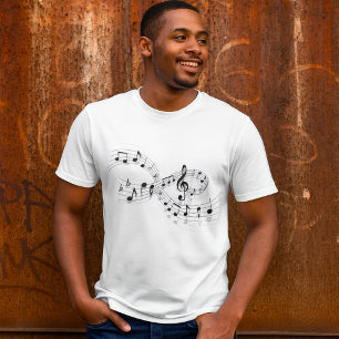 Camisas masculinas de notas musicais em uma linha