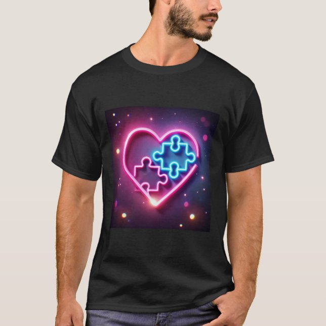 Camisas Neon Heart Quebra-cabeça Mens (Frente)
