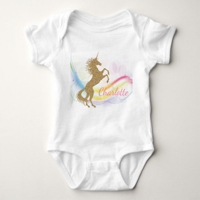 Camisas Personalizadas de Bebê Menina Unicórnio (Frente)