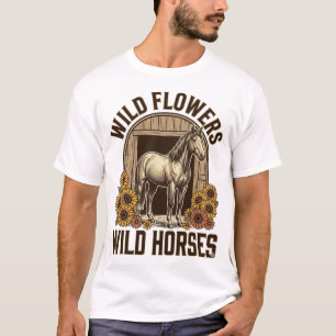 Camisas Western Vintage Flores Selvagens Cavalos D