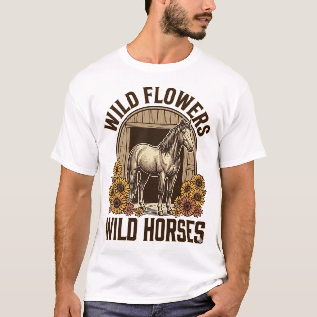 Camisas Western Vintage Flores Selvagens Cavalos D (Frente)