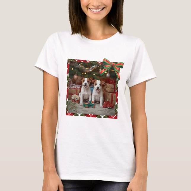 CAMISETA かわいいジャックラッセルテリアの子犬たちとクリスマス♡ (Frente)